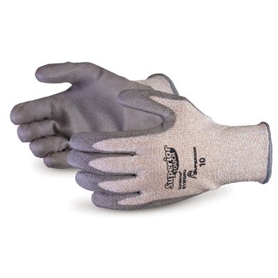 GLOVE DYNEEMA FIBERGLASS;GRY PU PLM COAT WHITE OE - Cut Resistant